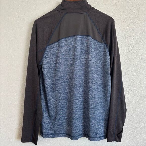 NordicTrack Mens Quarter Zip Long Sleeve Athletic Pullover Blue and Gray Medium - Picture 2 of 8